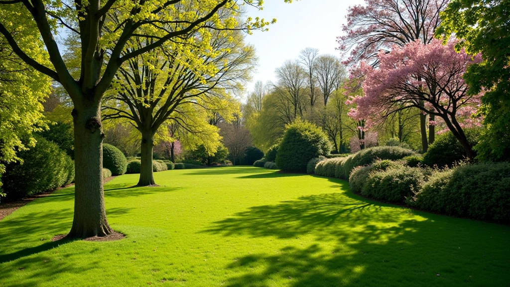 Park landscape showing seasonal vegetation changes across garden beds