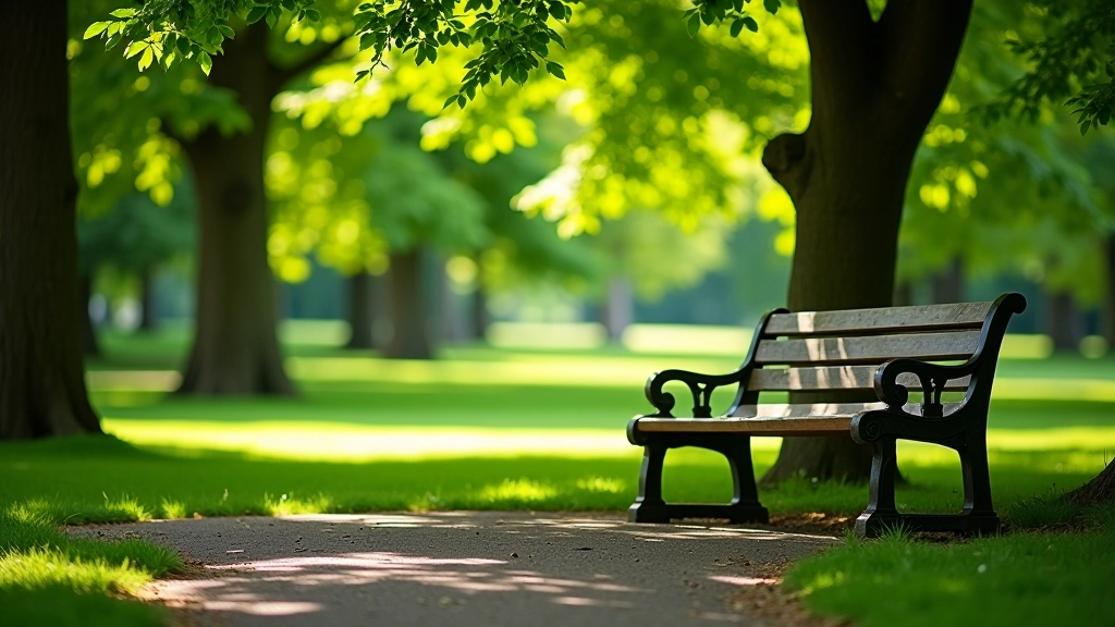 Park bench nestled against mature tree at St Stephen's Green with dappled shade and clear view across the lawn