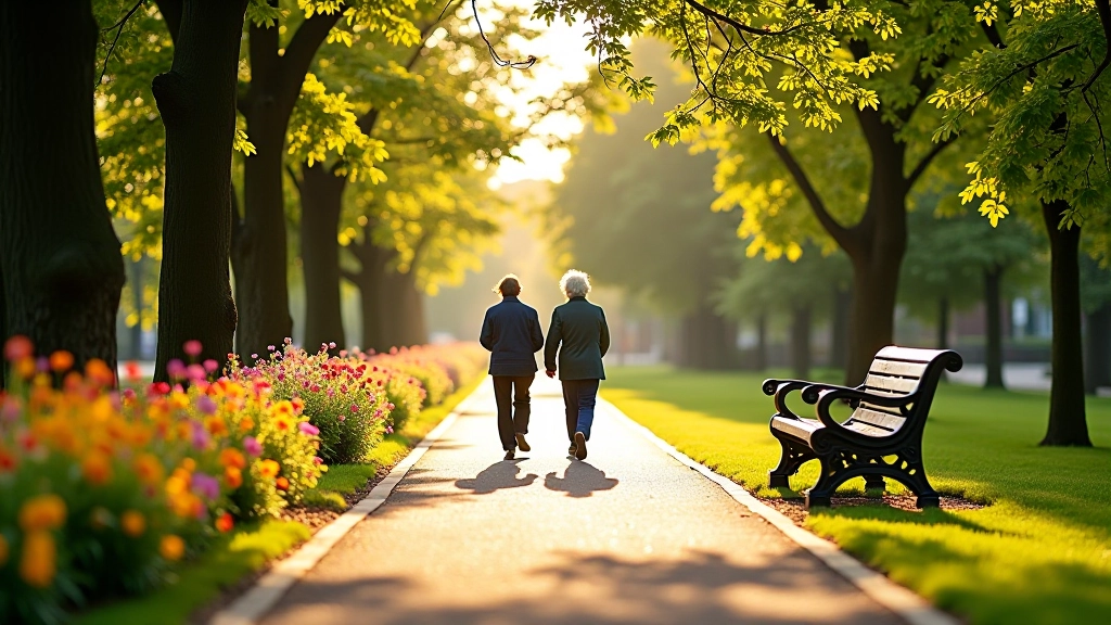 Peaceful pathway lined with blooming flowers at St Stephen's Green Park in Dublin